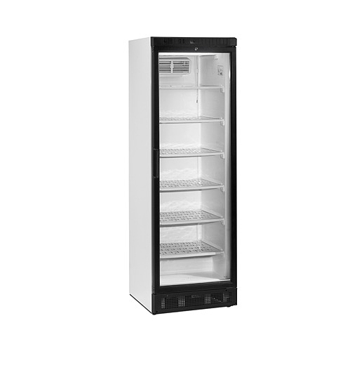 Armoire De Stockage Negative Porte Non Reversible Vitree Avec Serrure Froid Ventile -12/-22  4 Etageres Reglables R290 Finition Blanc Contour Inox 400L