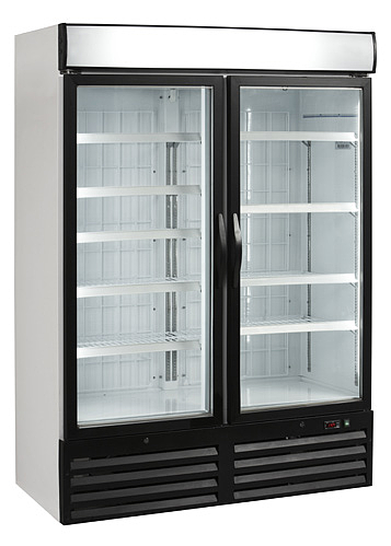 Armoire De Stockage Negative 2 Portes Vitree Avec Serrure Froid Ventile -12/-22  10 Etageres Reglables R290 Finition Blanc Contour Noir 984L