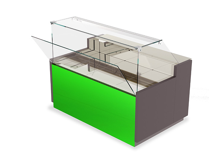 Vitrine Facade Basse Profondeur 1000 Sans Groupe Vitre Droite Et Inclinable Surface D'Exposition : 760  Temperature +0/+2°C Gaz R507A Puissance Absorbee : 1600W Avec Eclairage 
