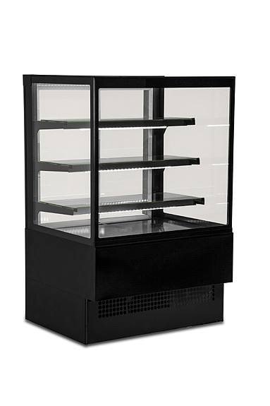 Vitrine D Exposition Noire 3 Etageres Temperature +2/+4°C Froid Ventile Vitre Arriere Coulissante Avec Eclairage 