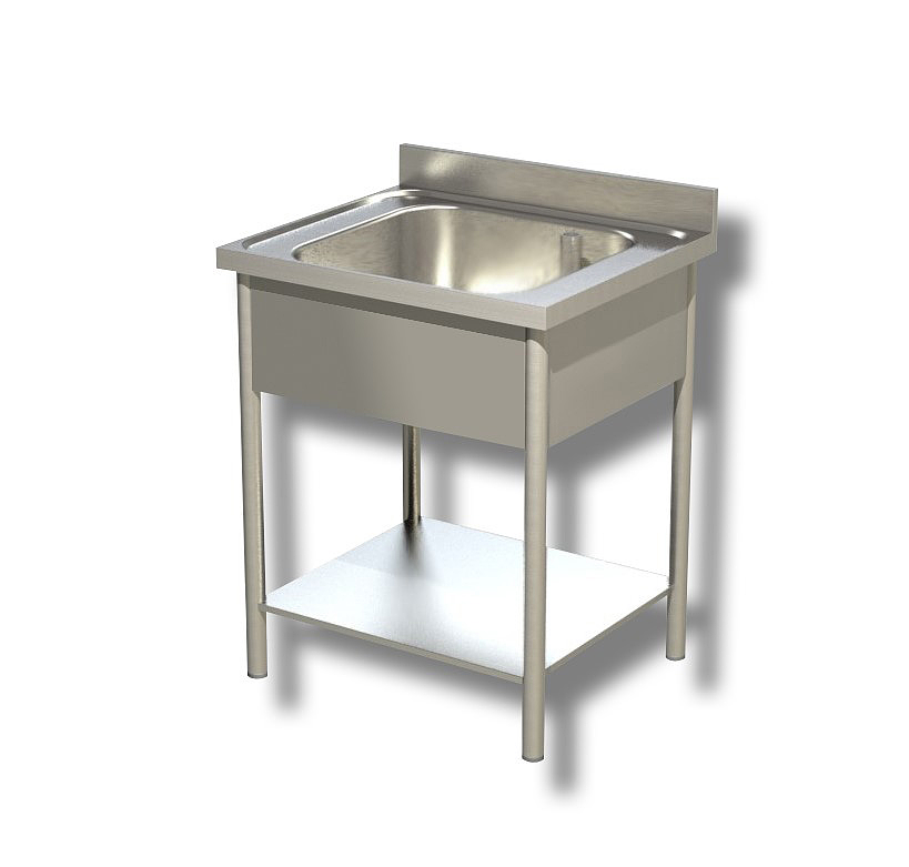 Plonge 1 Bac Adosse Pieds Ronds Avec Etagere Basse Dim Bac 400X400X300