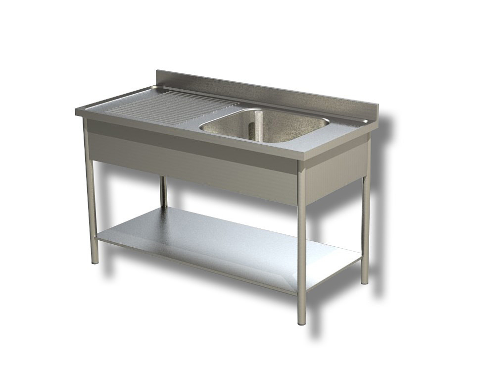 Plonge 1 Bac Egouttoir A Gauche Adossee Pieds Ronds Avec Etagere Bonde De 50
