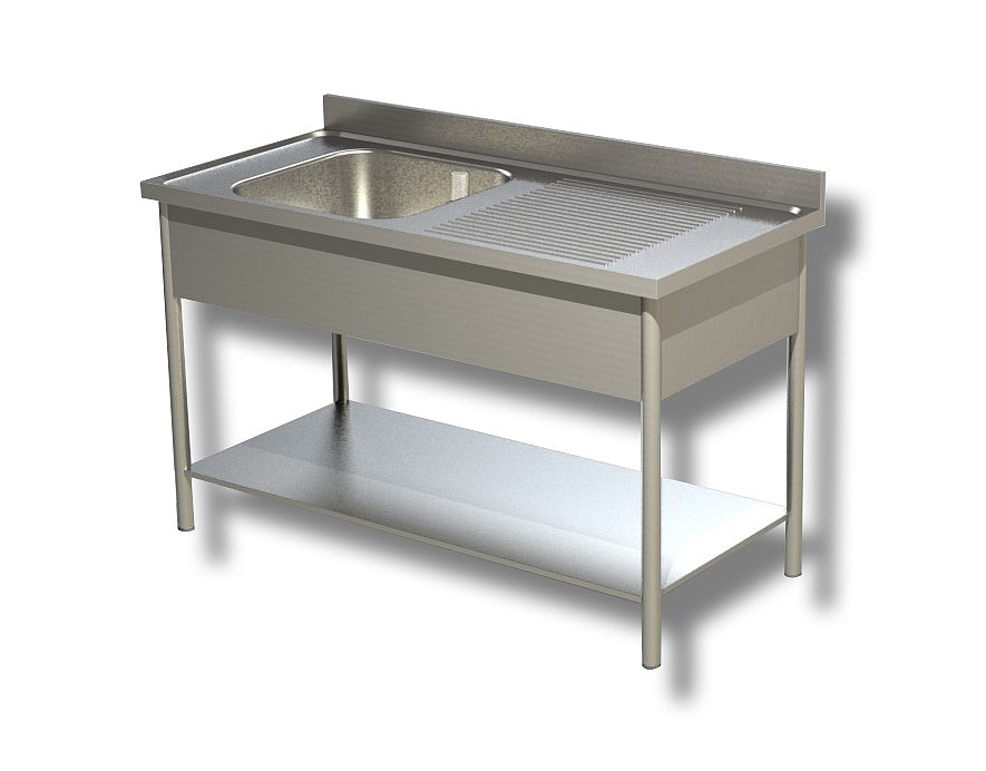 Plonge 1 Bac Egouttoir A Droite Adossee Pieds Ronds Avec Etagere Bonde De 50 Dim Bac 600X500X300