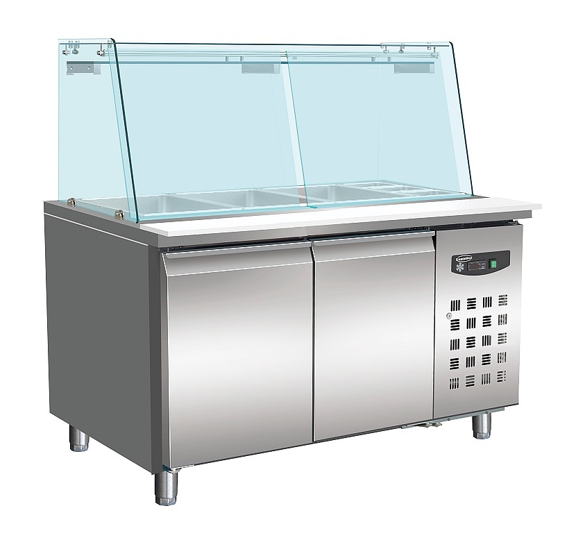 700 Table Réfrigérée Avec Verre 2 Portes  3X 1/1 + 3X 1/6 Gn Récipient