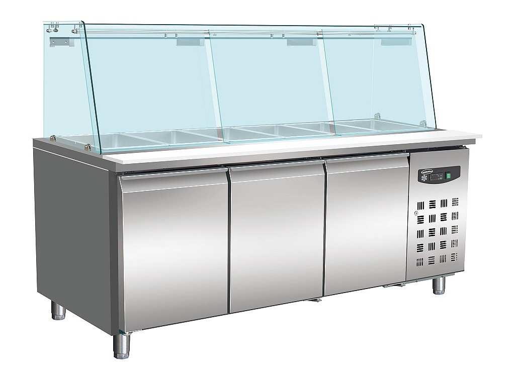 Table Réfrigérée Avec Verre 3 Portes  5X 1/1 Gn Récipient