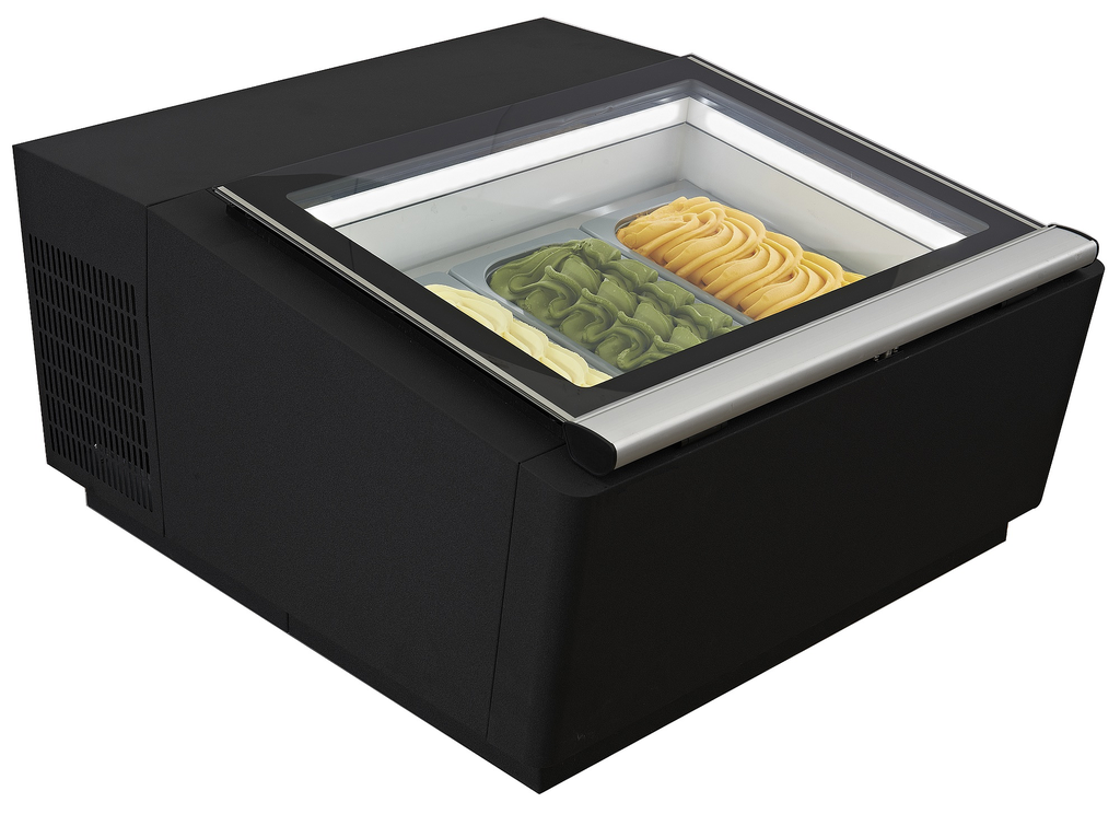 Modèle De Table Vitrine À Creme Glacée Noir  S'Ouvre Du Côté Fonctionnement